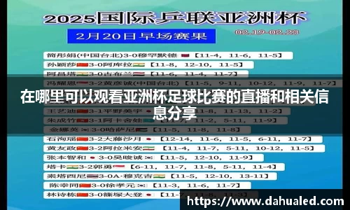 在哪里可以观看亚洲杯足球比赛的直播和相关信息分享