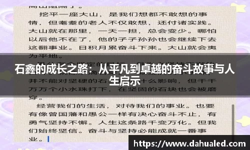 石鑫的成长之路：从平凡到卓越的奋斗故事与人生启示